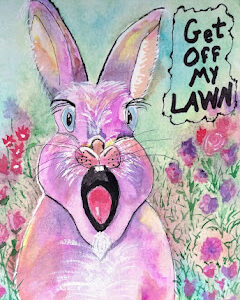 Grumpy Gramps Bunny Watercolor Whimsical Painting