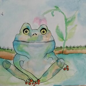 Fiona's Pond Watercolor Whimsical Painting