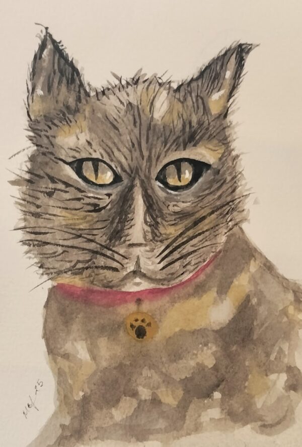 Calico Cat Watercolor Whimsical Painting
