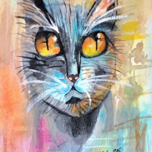 Pop Art Cat Watercolor Painting