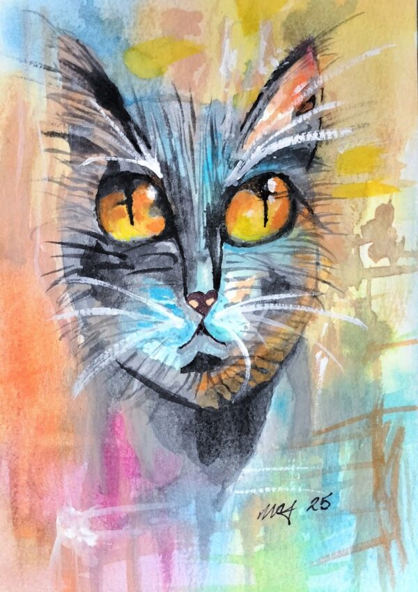 Pop Art Cat Watercolor Painting