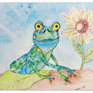 Froggy Days Watercolor Whimsical Painting