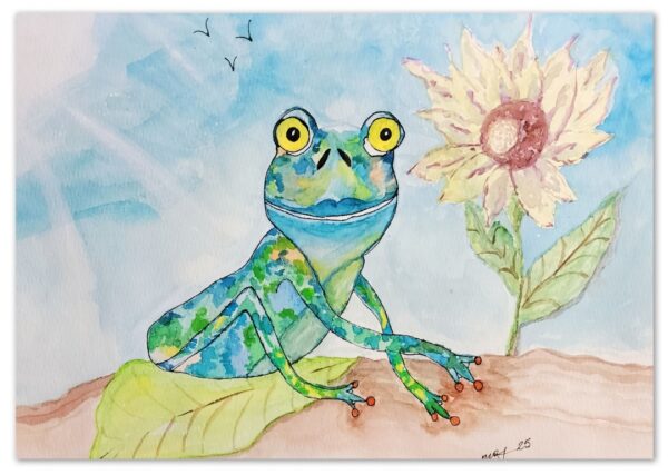 Froggy Days Watercolor Whimsical Painting