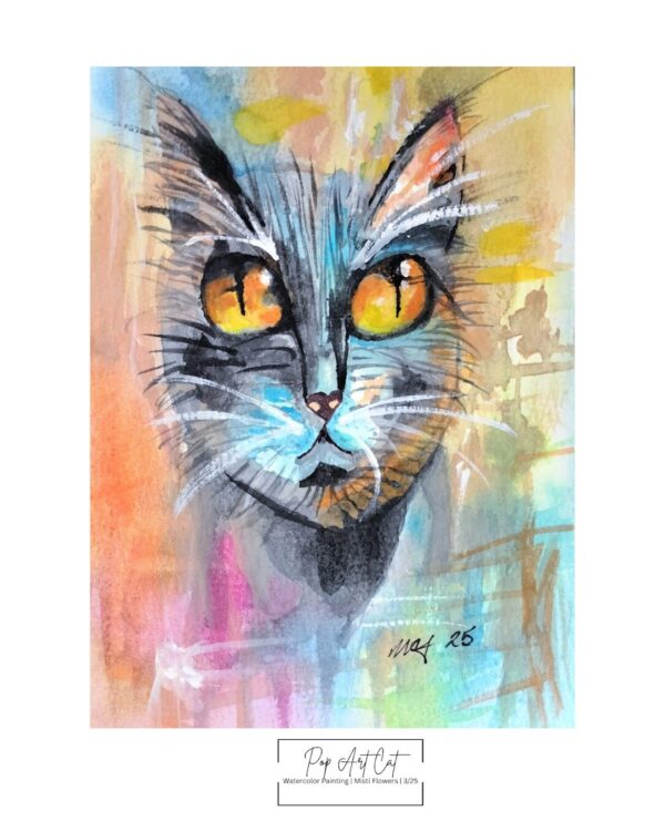 Pop Art Cat Watercolor Print